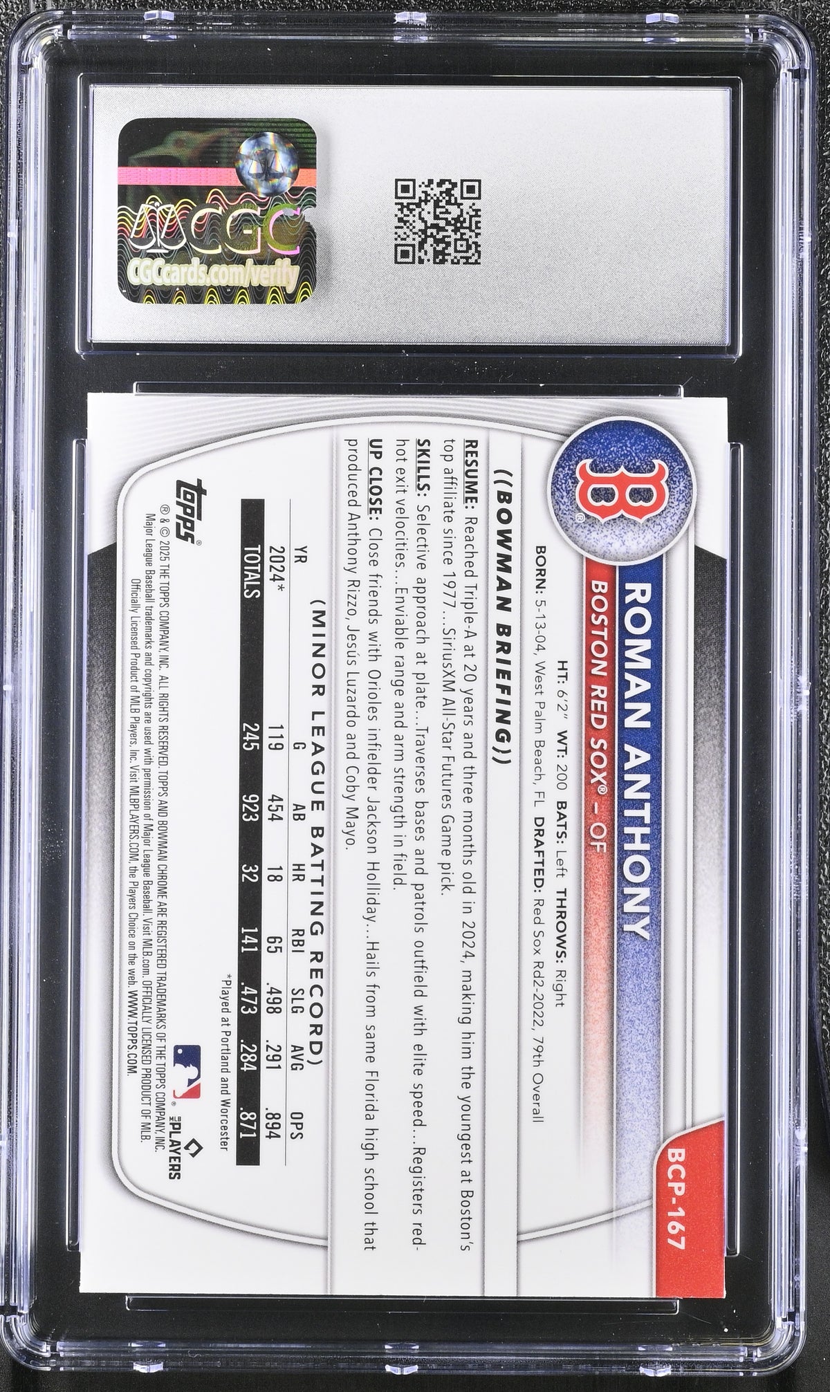 2025 Bowman Chrome Mega Box Roman Anthony Rookie #BCP-167 CGC 10 Boston Red Sox