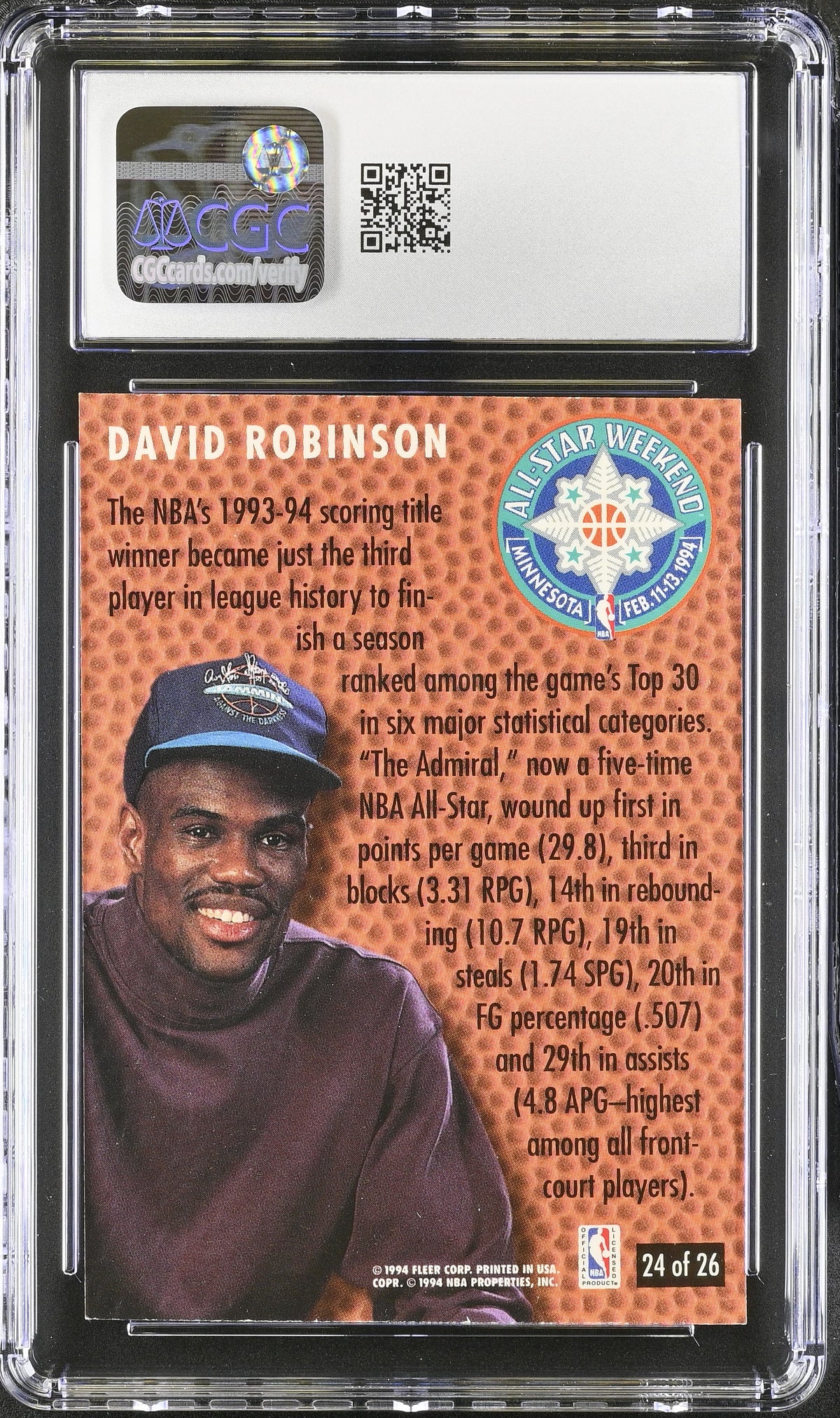 1994-95 Fleer David Robinson NBA All-Stars #24 CGC 9 San Antonio Spurs