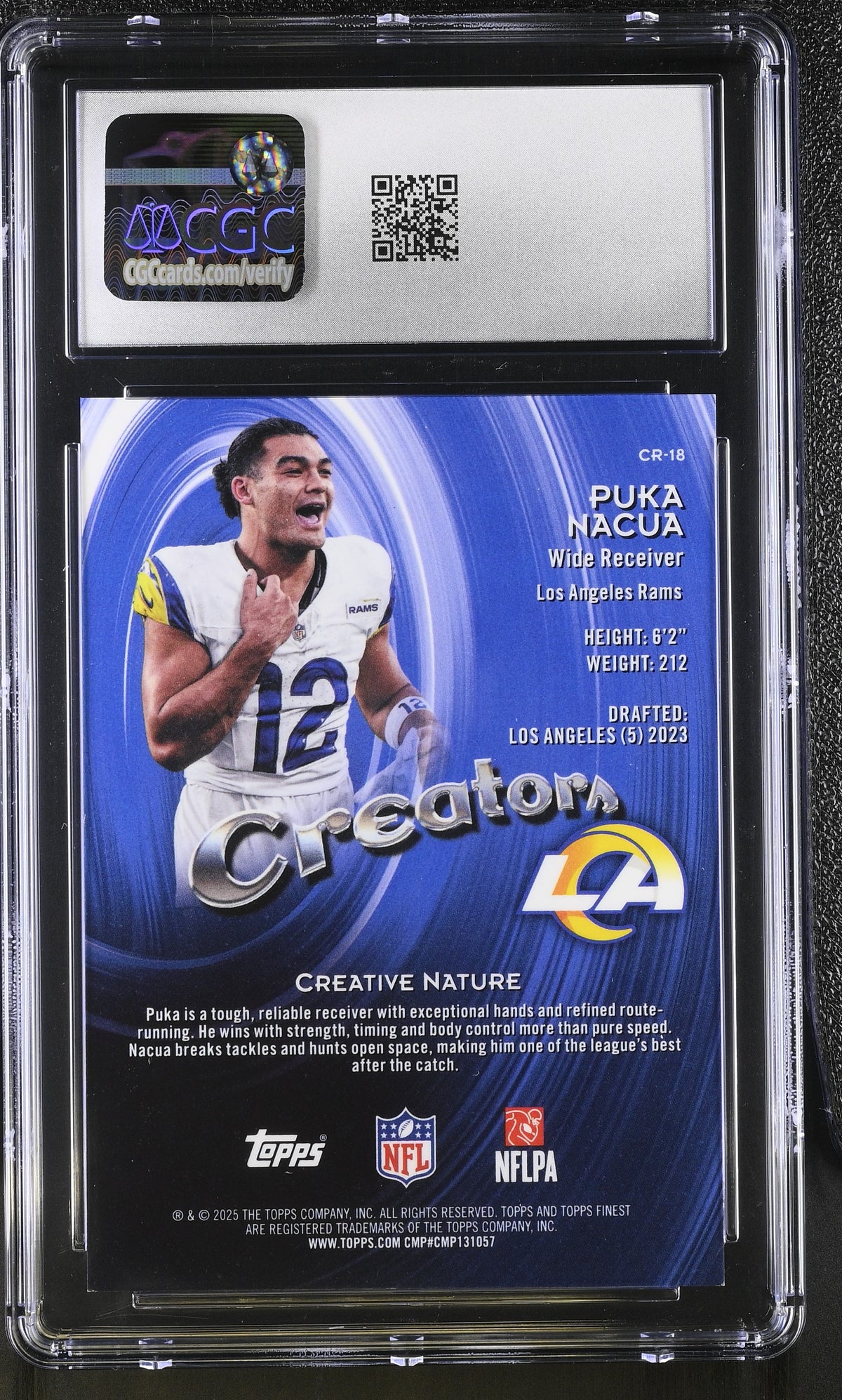 2025 Topps Finest Puka Nacua Orange Refractor /25 Creators #CR-18 CGC 10 Rams
