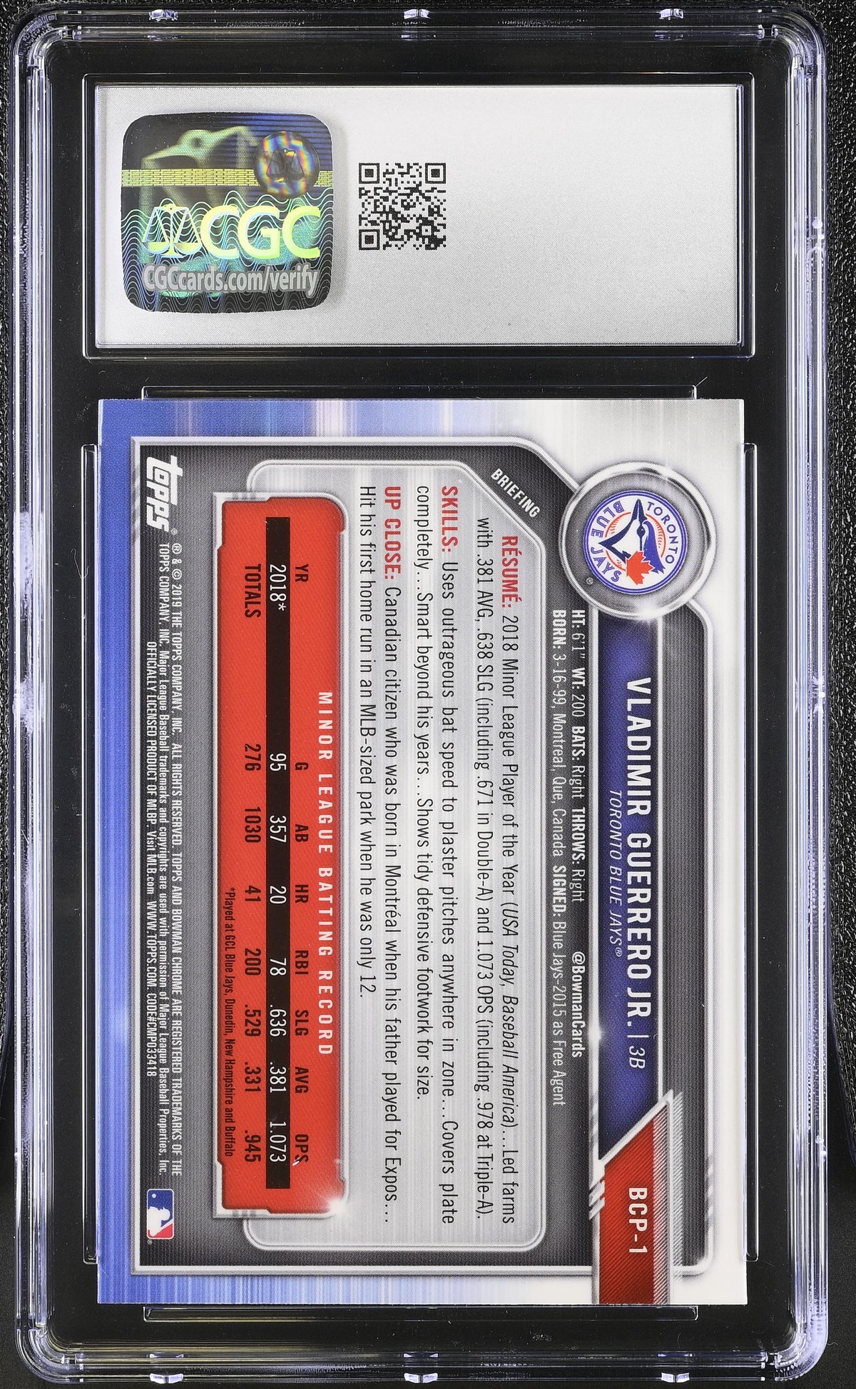 2019 Bowman Mega Box Vladimir Guerrero Jr. Rookie #BCP-1 CGC 10 Blue Jays