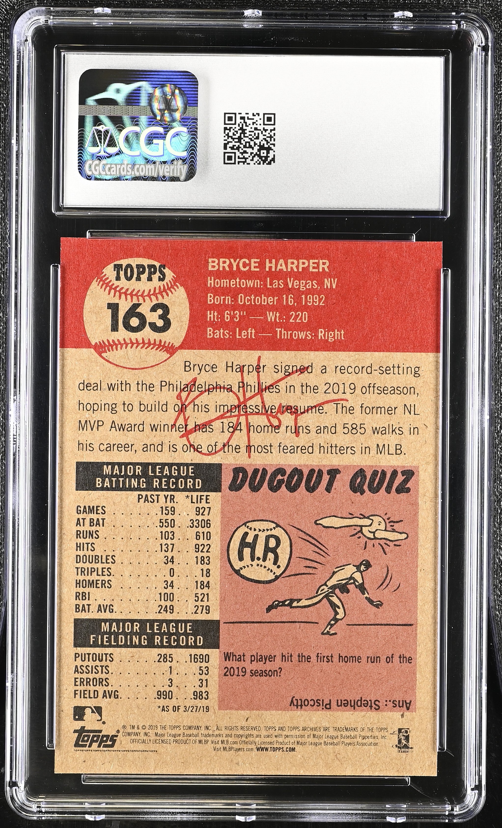 2019 Topps Living Set Bryce Harper #163 CGC 10