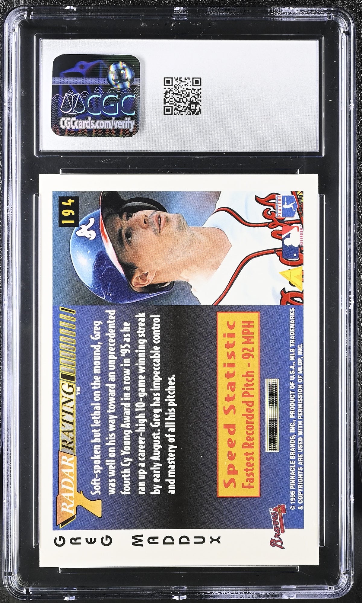 1996 Score Greg Maddux #194 CGC 9 Atlanta Braves
