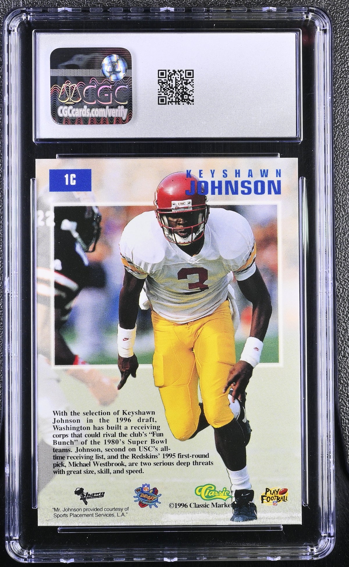 1996 Classic NFL Draft Day Keyshawn Johnson Redskins Rookie #1C CGC 10