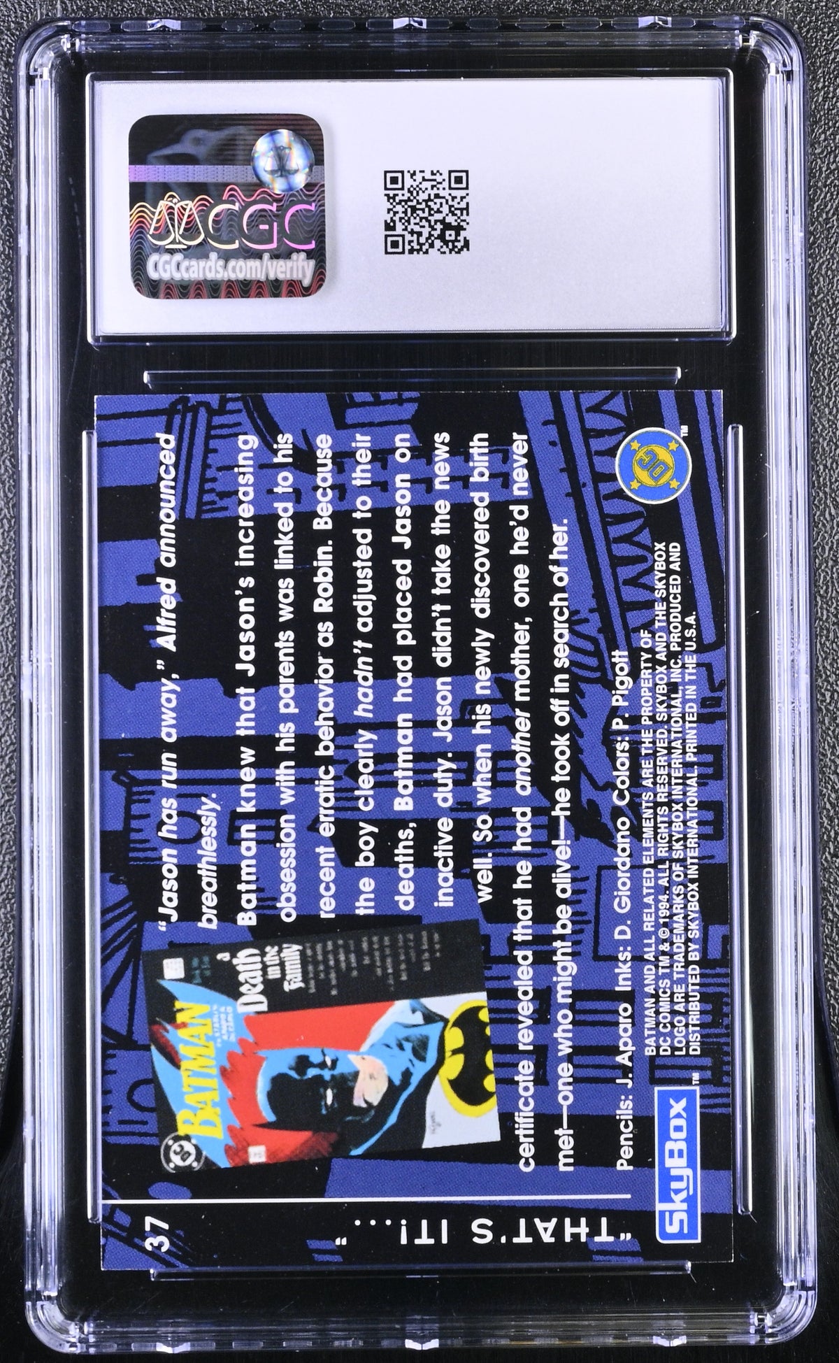 1994 Skybox Batman: Saga Of The Dark Knight  A Death in the Family #37 CGC 9.5