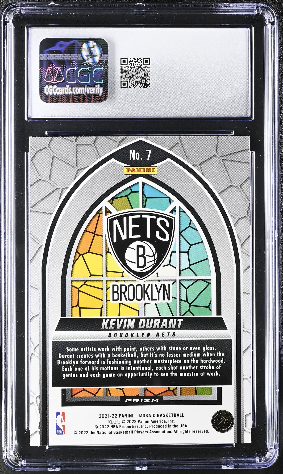 2021-22 Panini Mosaic Kevin Durant Stained Glass #7 CGC 10 Brooklyn Nets