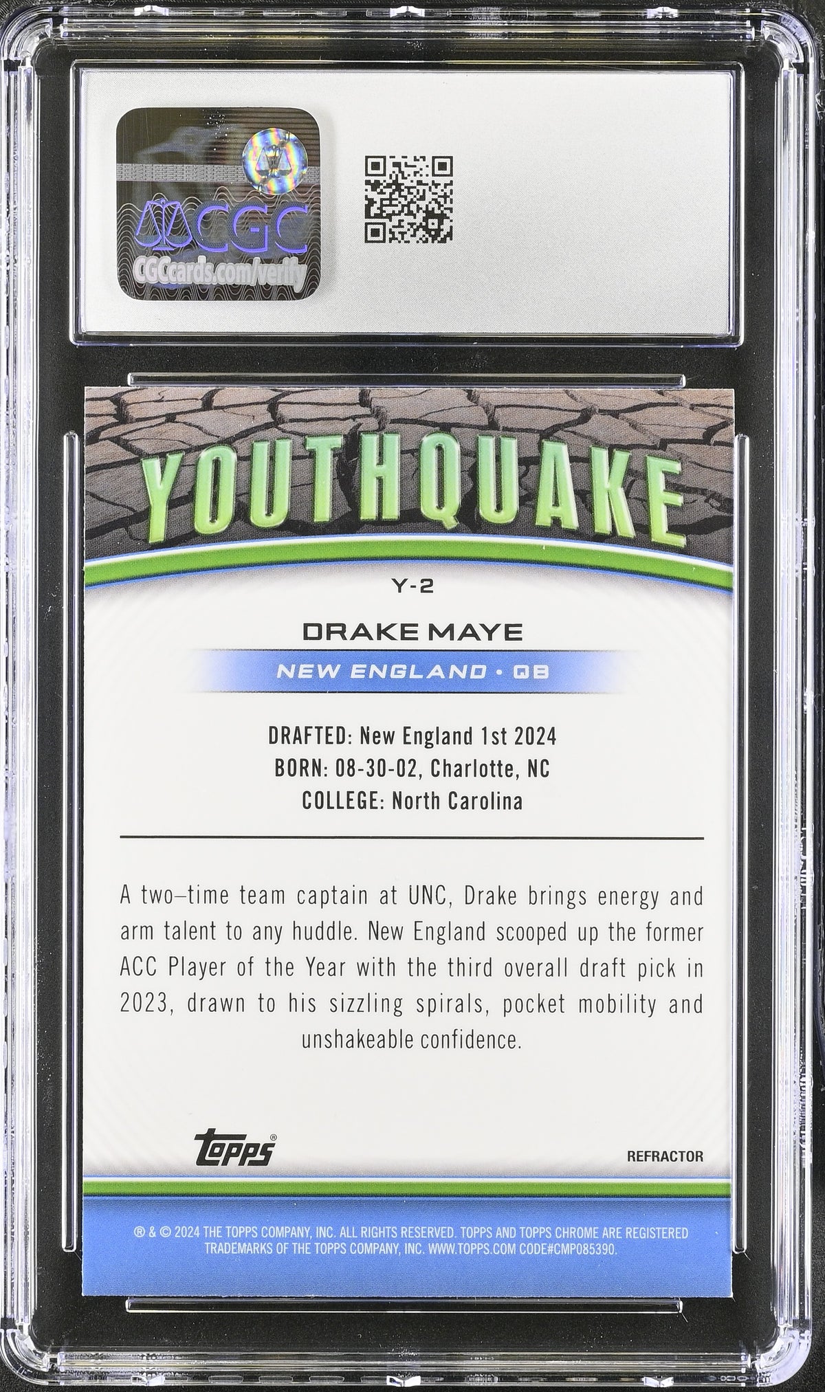 2024 Topps Chrome Drake Maye Refractor Rookie Youthquake #Y-2 CGC 10 Patriots
