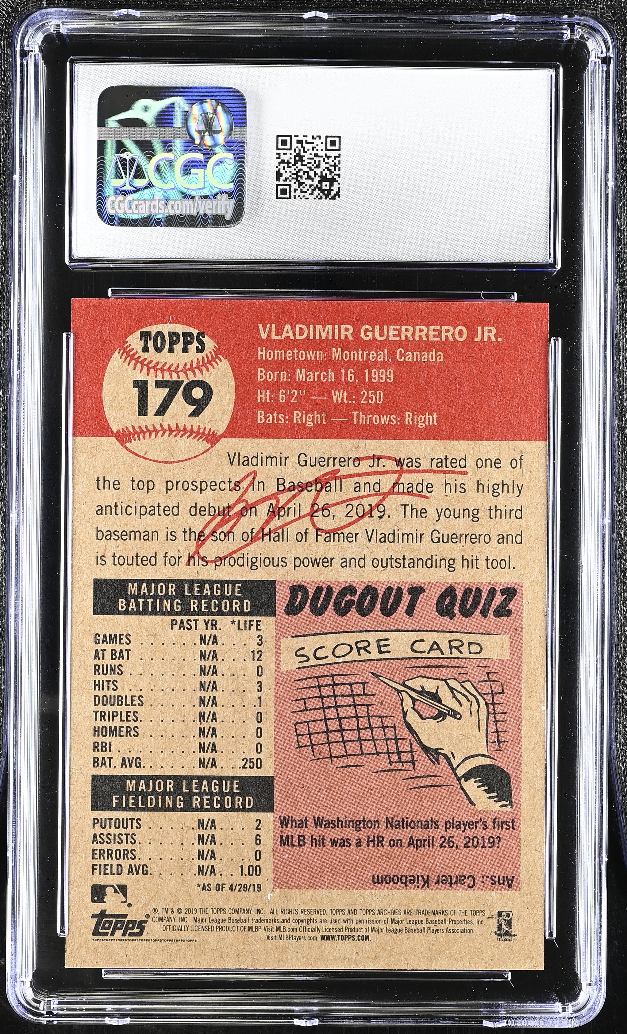 2019 Topps Living Set Vladimir Guerrero Jr. #179 CGC 10