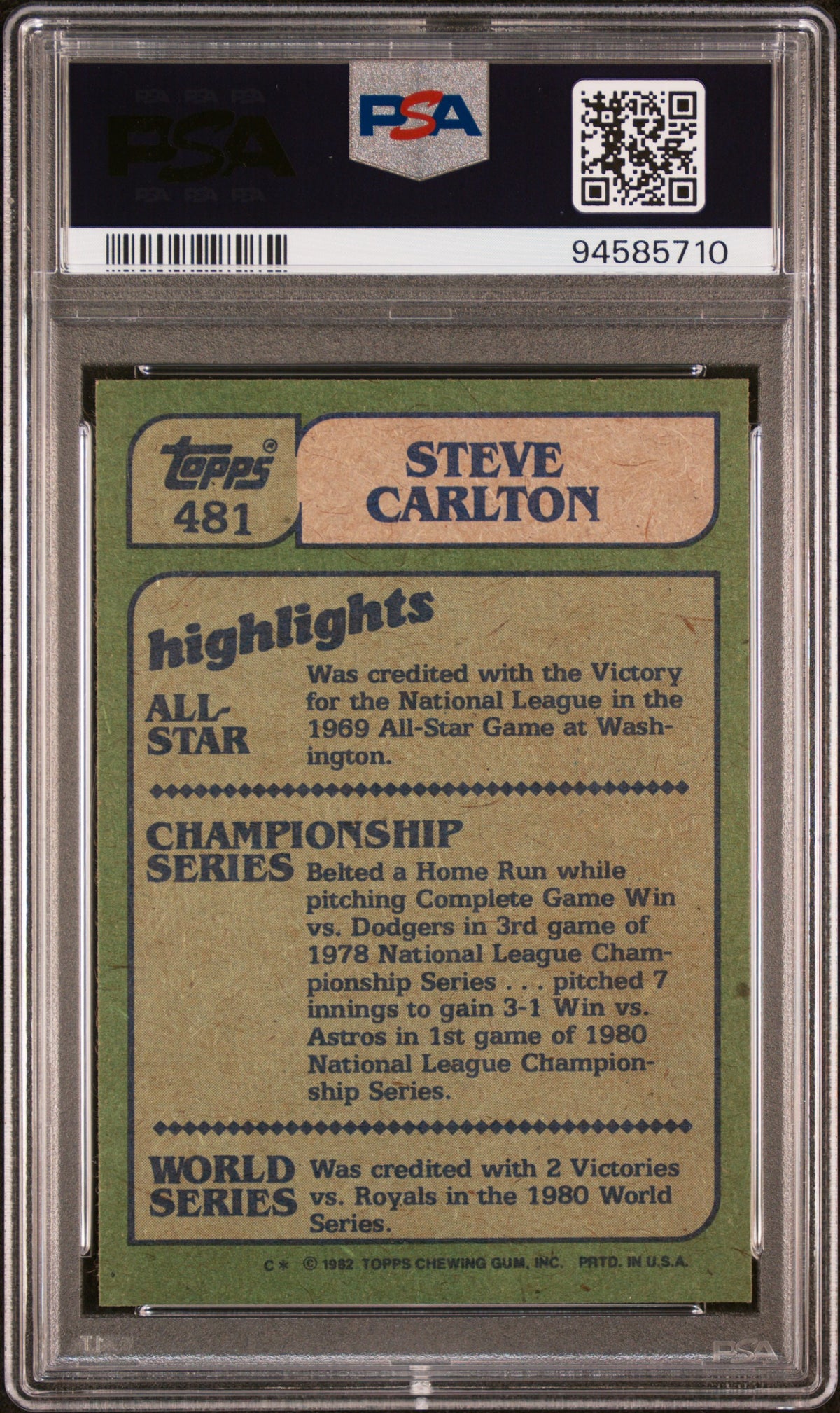 1982 Topps Steve Carlton #481 In Action PSA 8