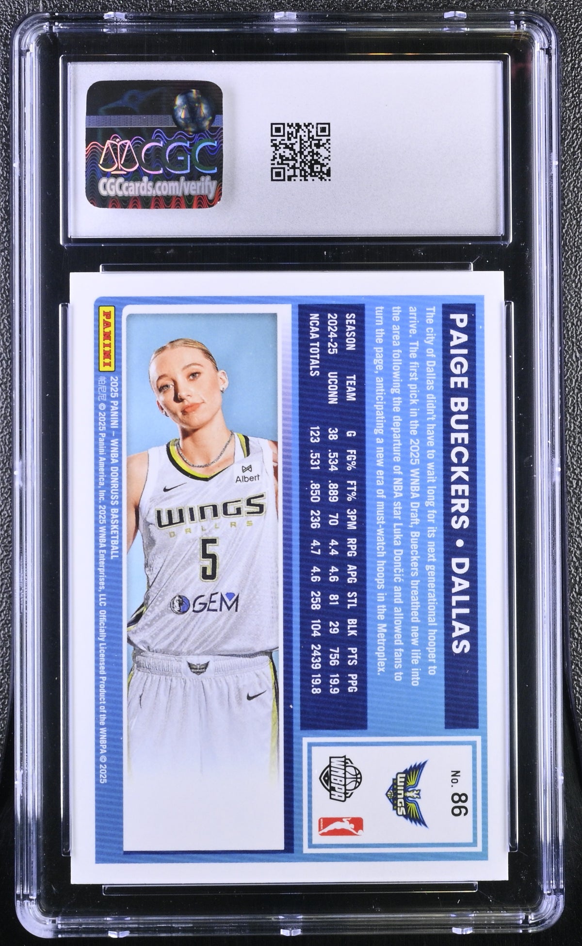 2025 Donruss WNBA Paige Bueckers Rookie #86 CGC 9.5 Dallas Wings