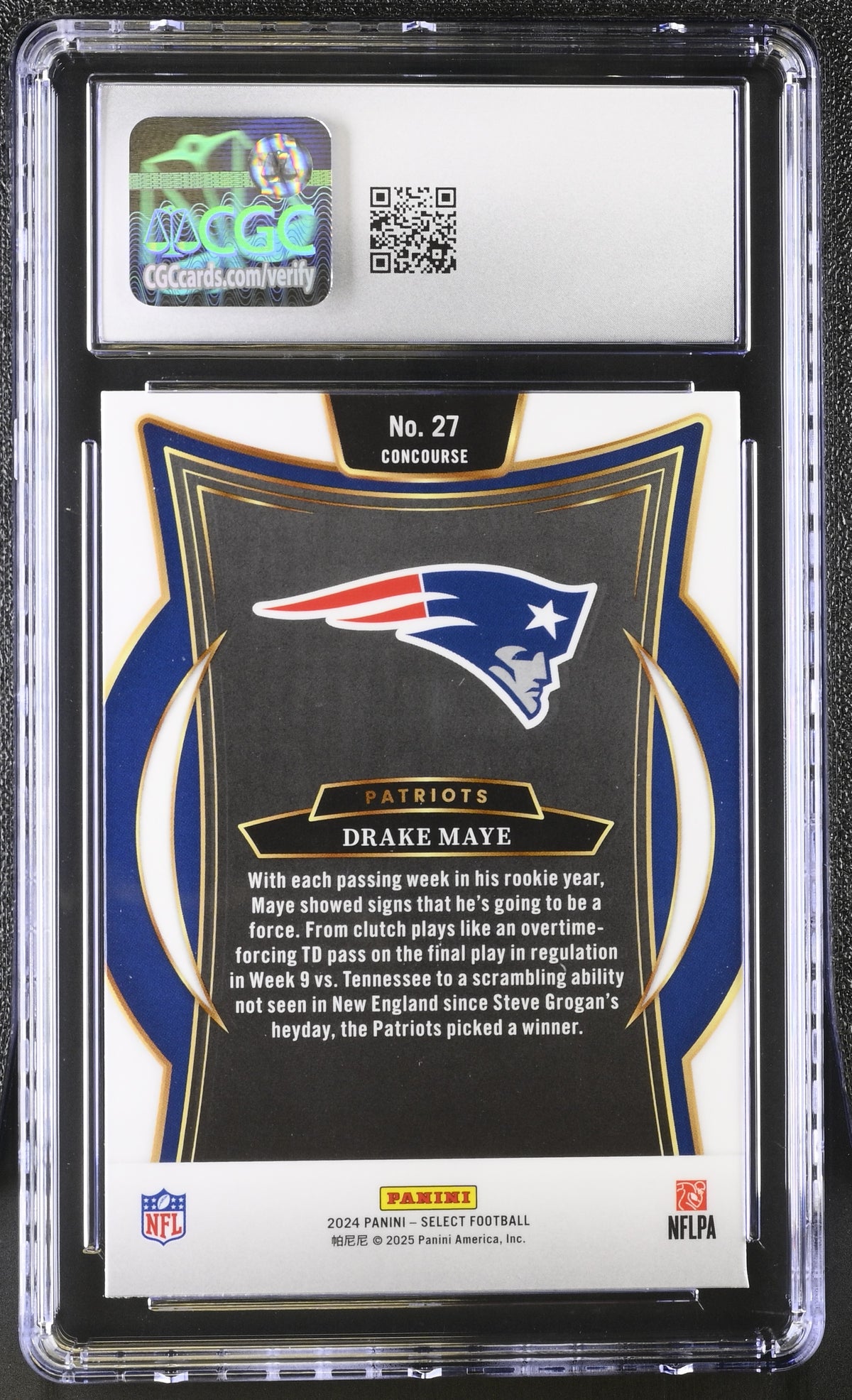 2024 Panini Select Drake Maye Rookie #27 CGC 9 New England Patriots