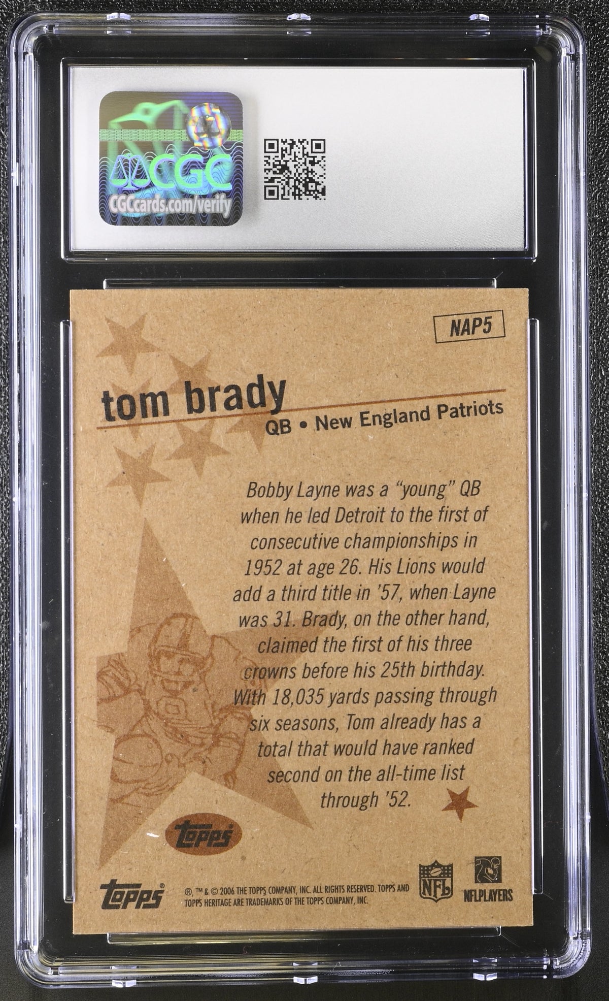 2006 Topps Heritage Tom Brady New Age Performers #NAP5 CGC 9 Patriots