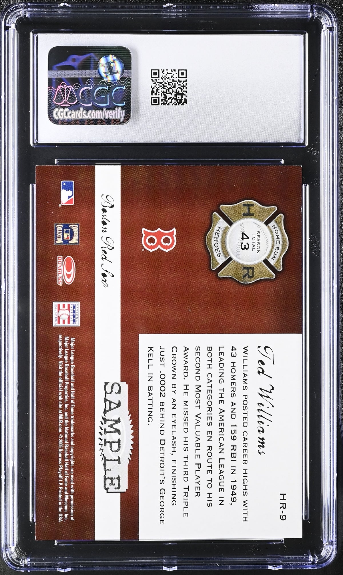 2005 Donruss Classics Ted Williams Sample Home Run Heroes #HR-9 CGC 9.5 Red Sox