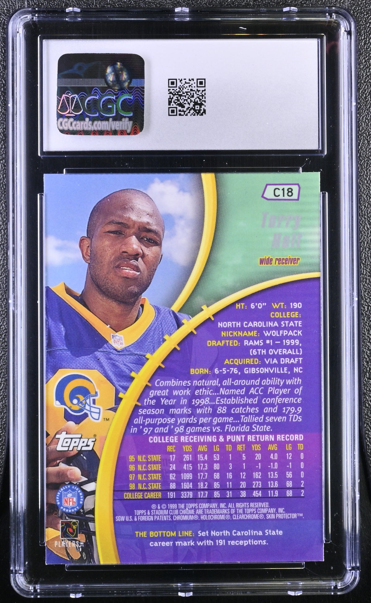 1999 Stadium Club Torry Holt Chrome Previews #C18 CGC 9.5 St. Louis Rams