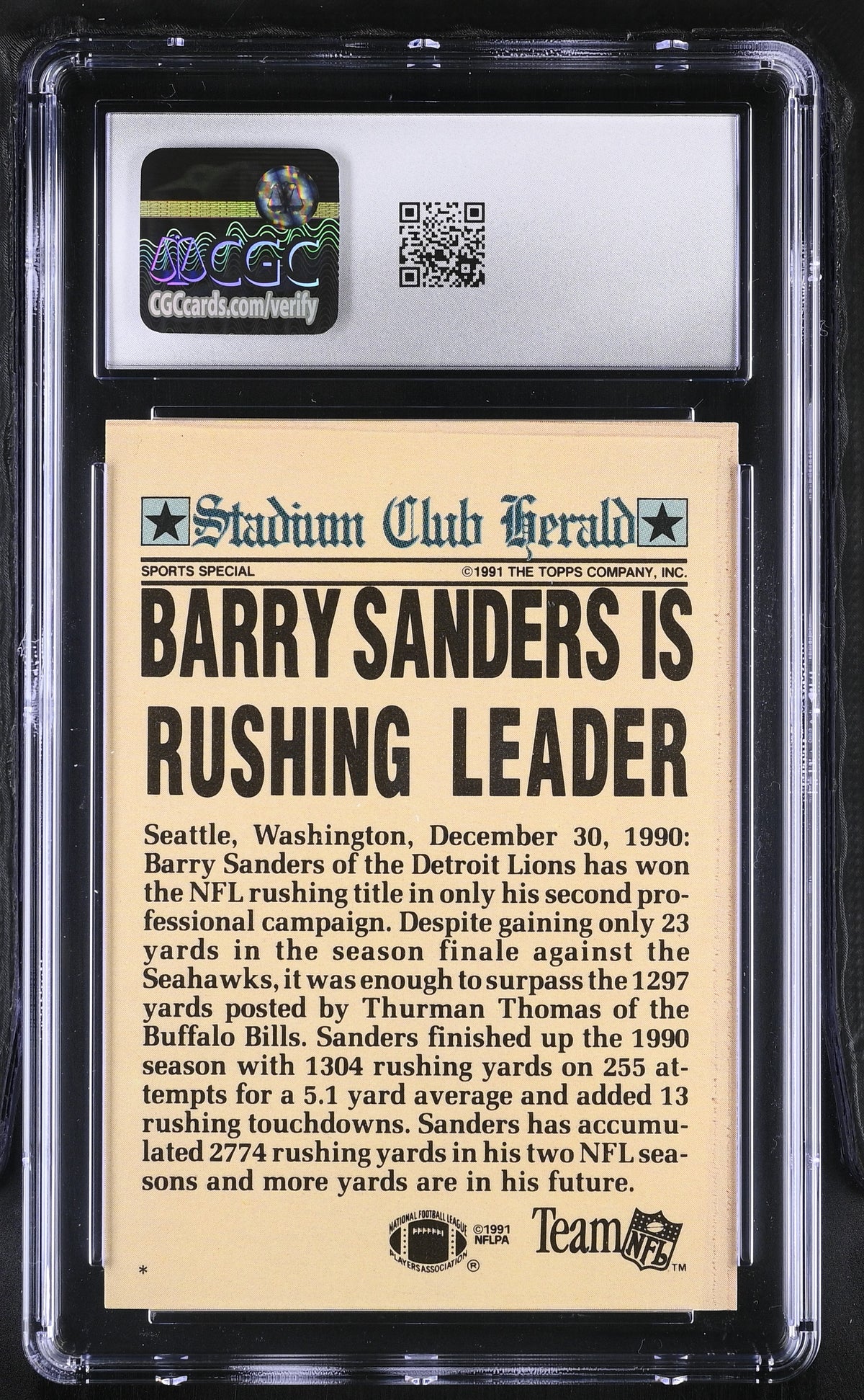 1991 Stadium Club Charter Member Barry Sanders CGC 9.5 Detroit Lions