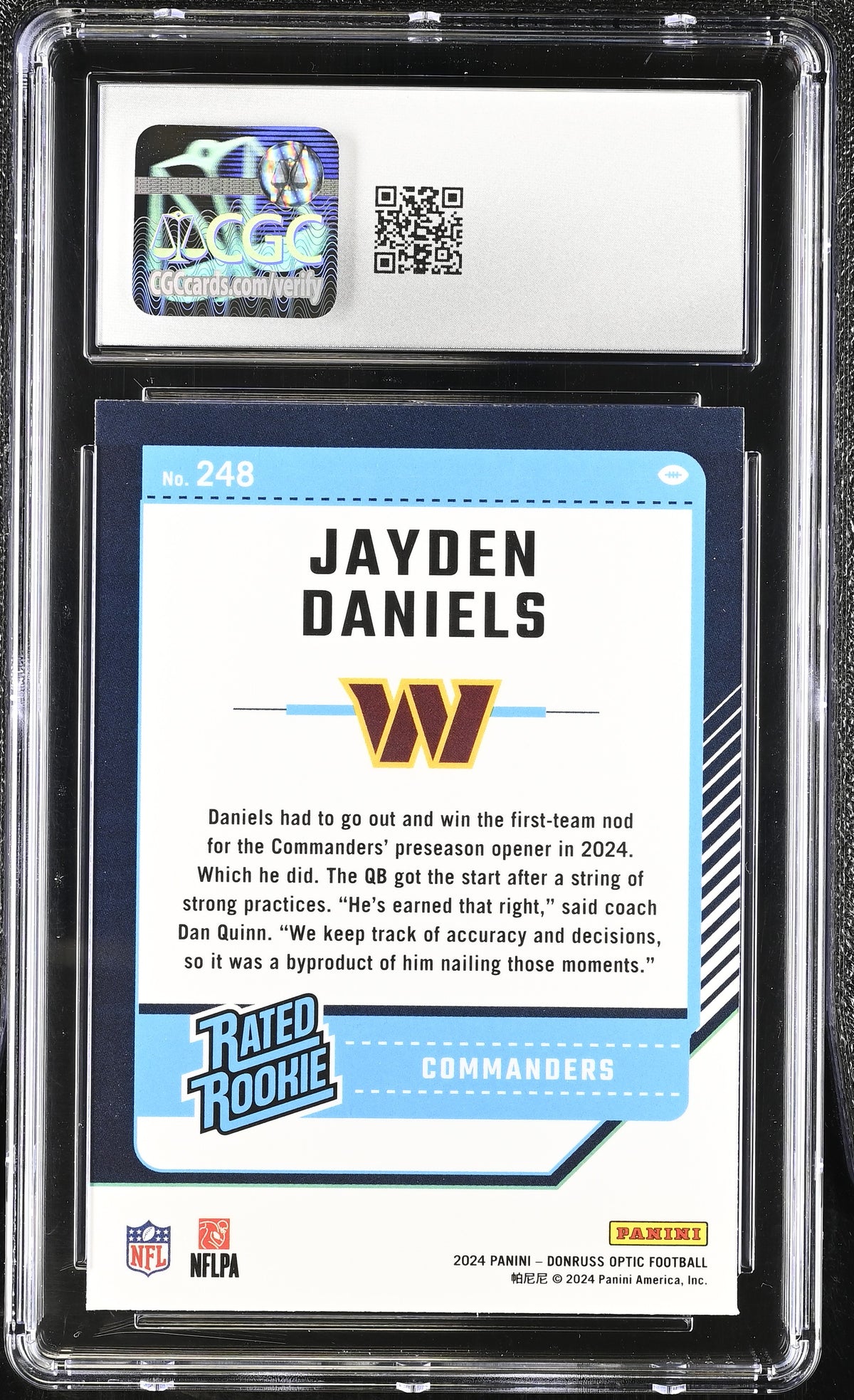 2024 Donruss Optic Jayden Daniels Rookie #248 CGC 9.5 Washington Commanders