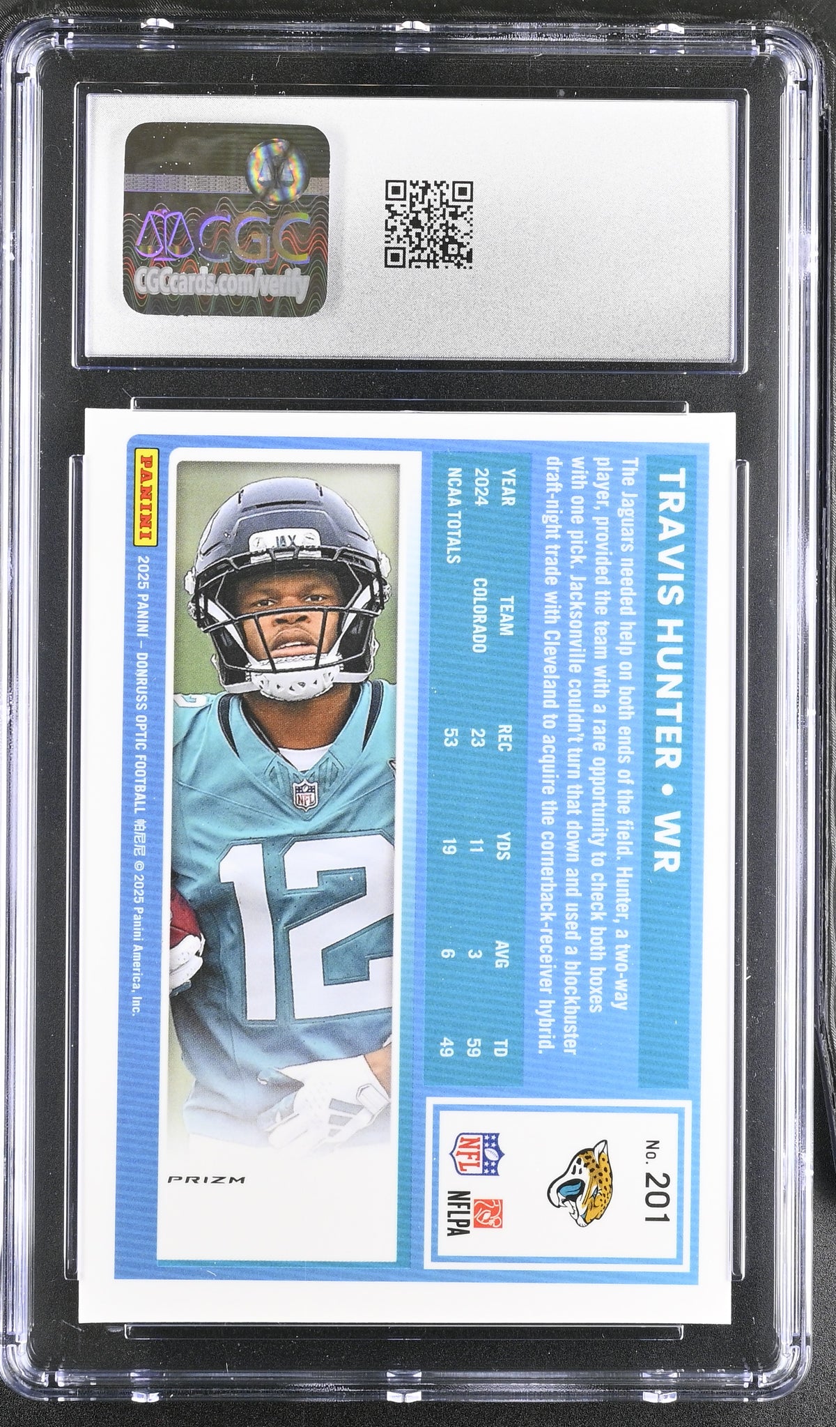 2025 Donruss Optic Travis Hunter Holo Rookie #201 CGC 9 Jacksonville Jaguars