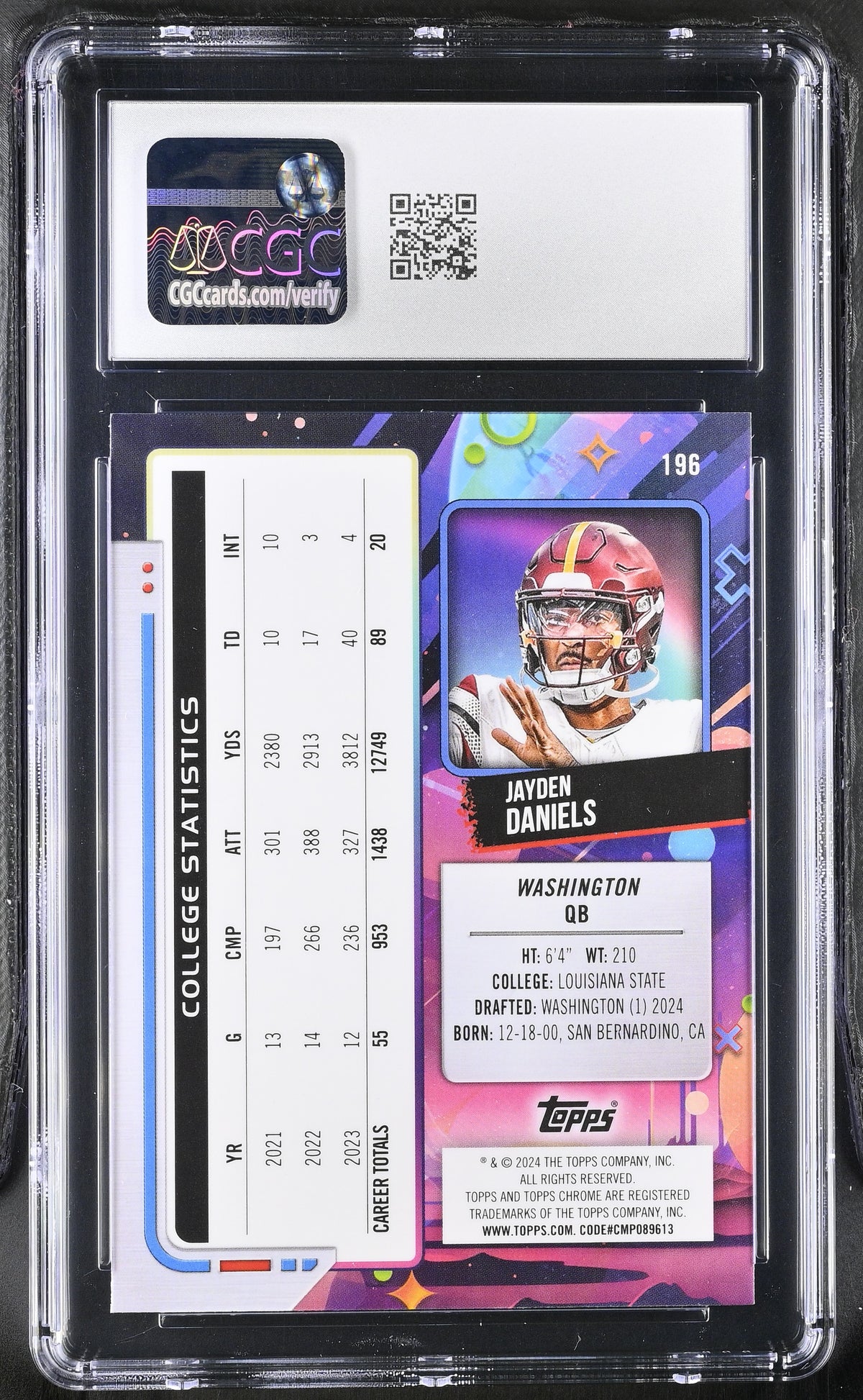 2024 Topps Cosmic Chrome Jayden Daniels Rookie #196 CGC 10 Washington Commanders
