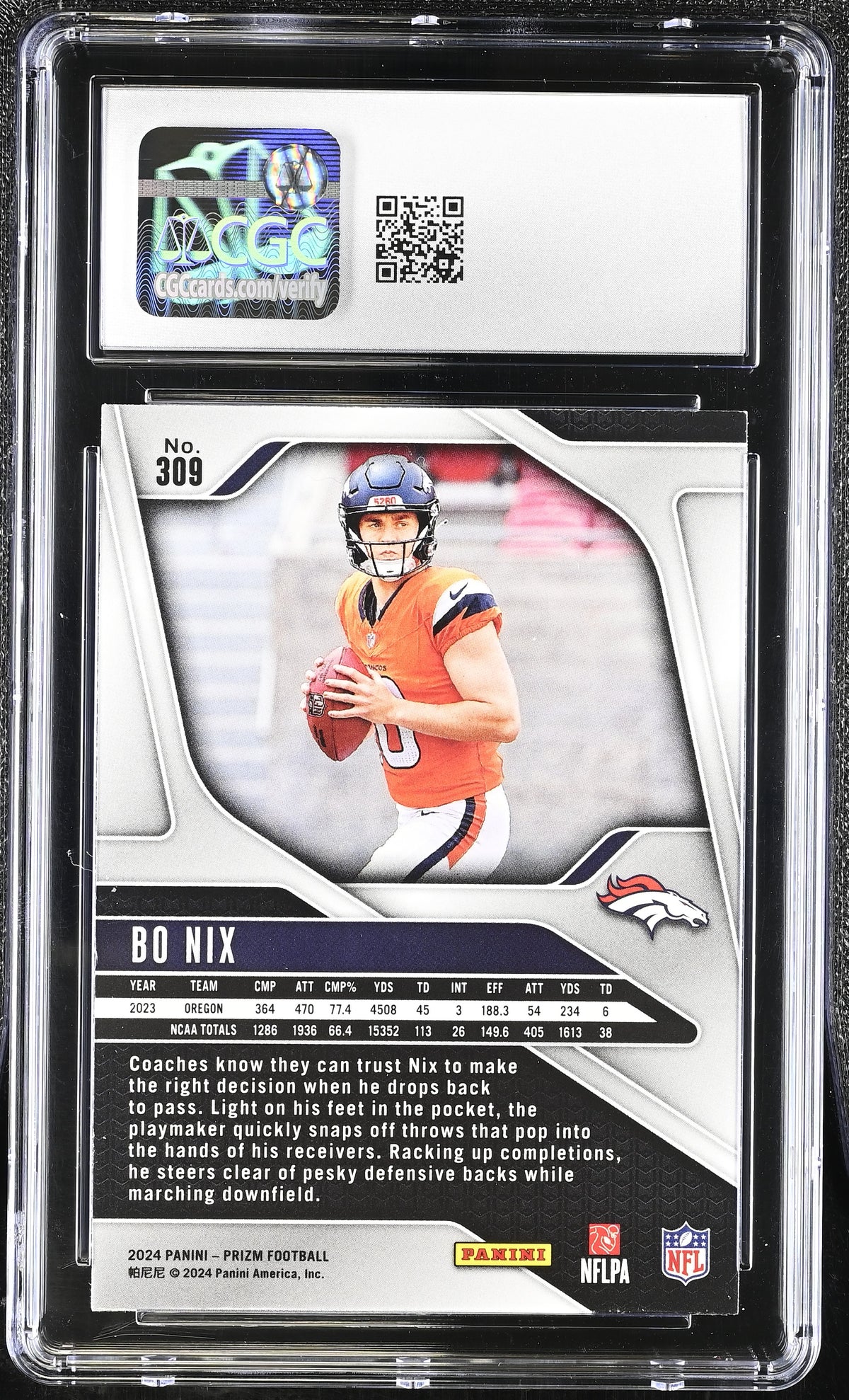 2024 Panini Prizm Bo Nix Rookie #309 CGC 10 Denver Broncos