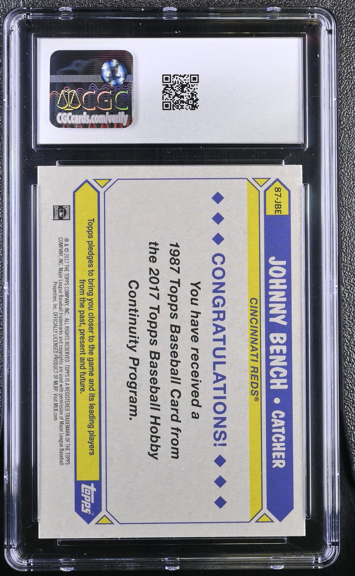 2017 Topps '87 Silver Pack Johnny Bench #87-JBE CGC 10 Cincinnati Reds