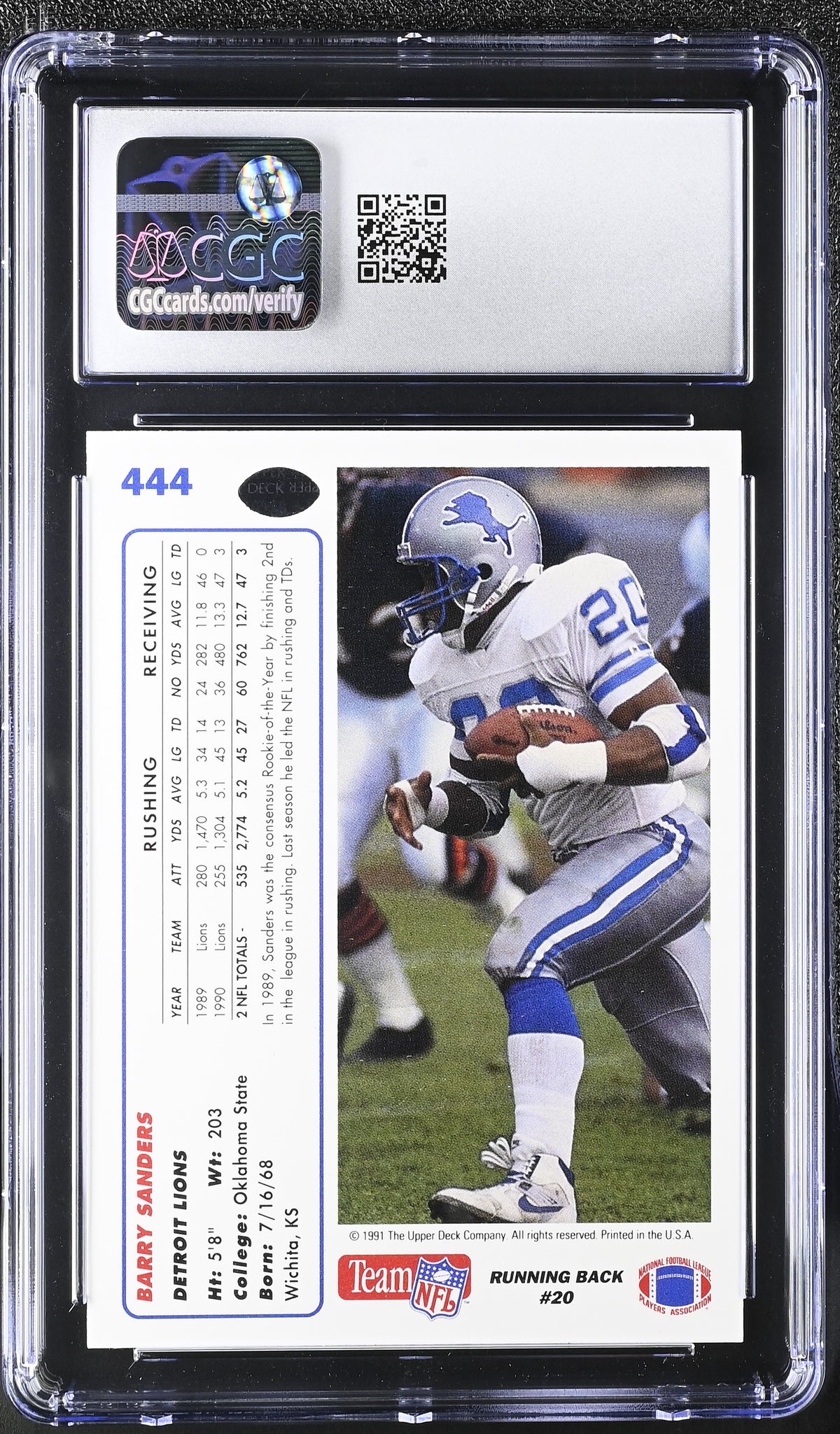 1991 Upper Deck Barry Sanders #444 CGC 9.5 Detroit Lions