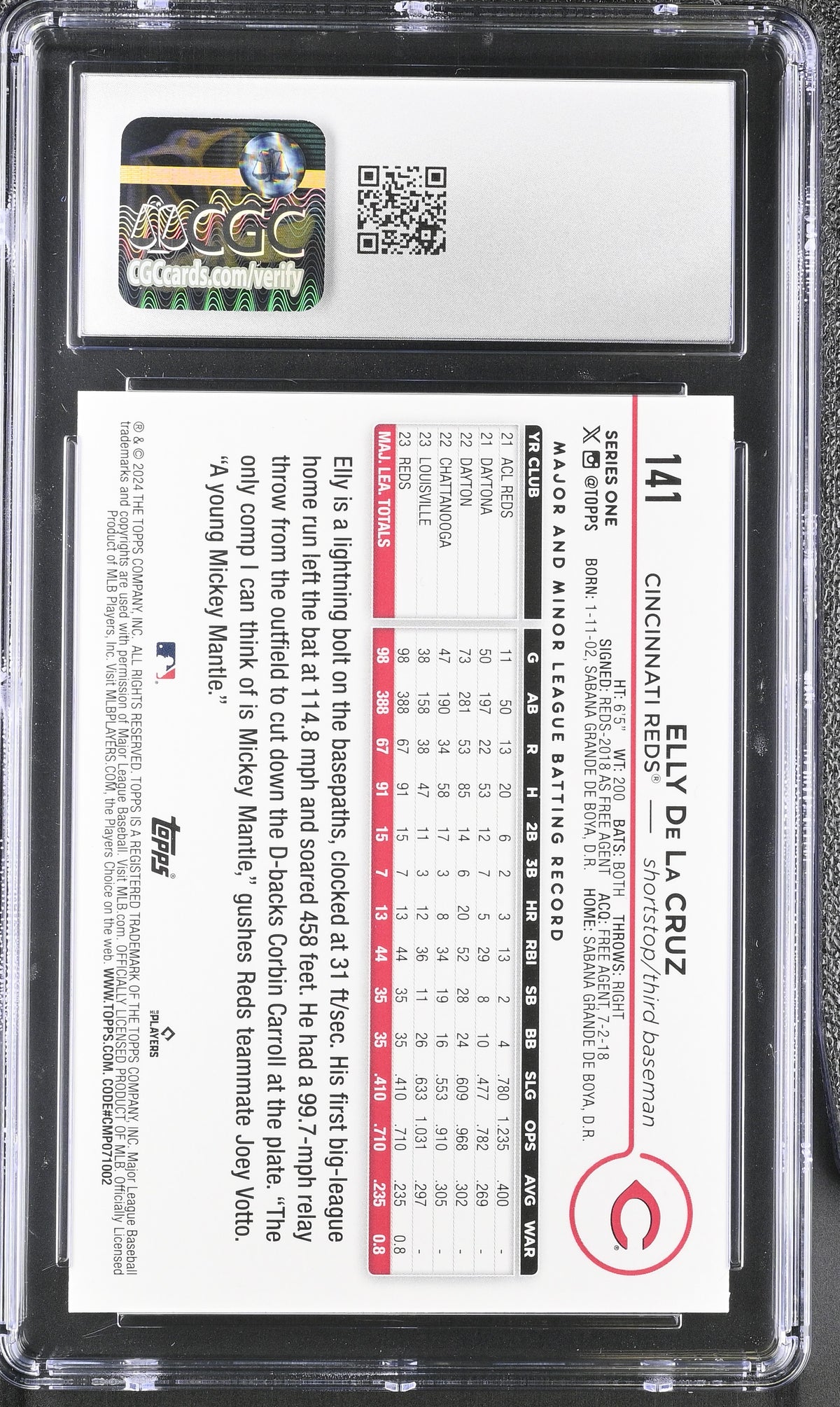 2024 Topps Elly De La Cruz Rookie #141 CGC 10 Cincinnati Reds