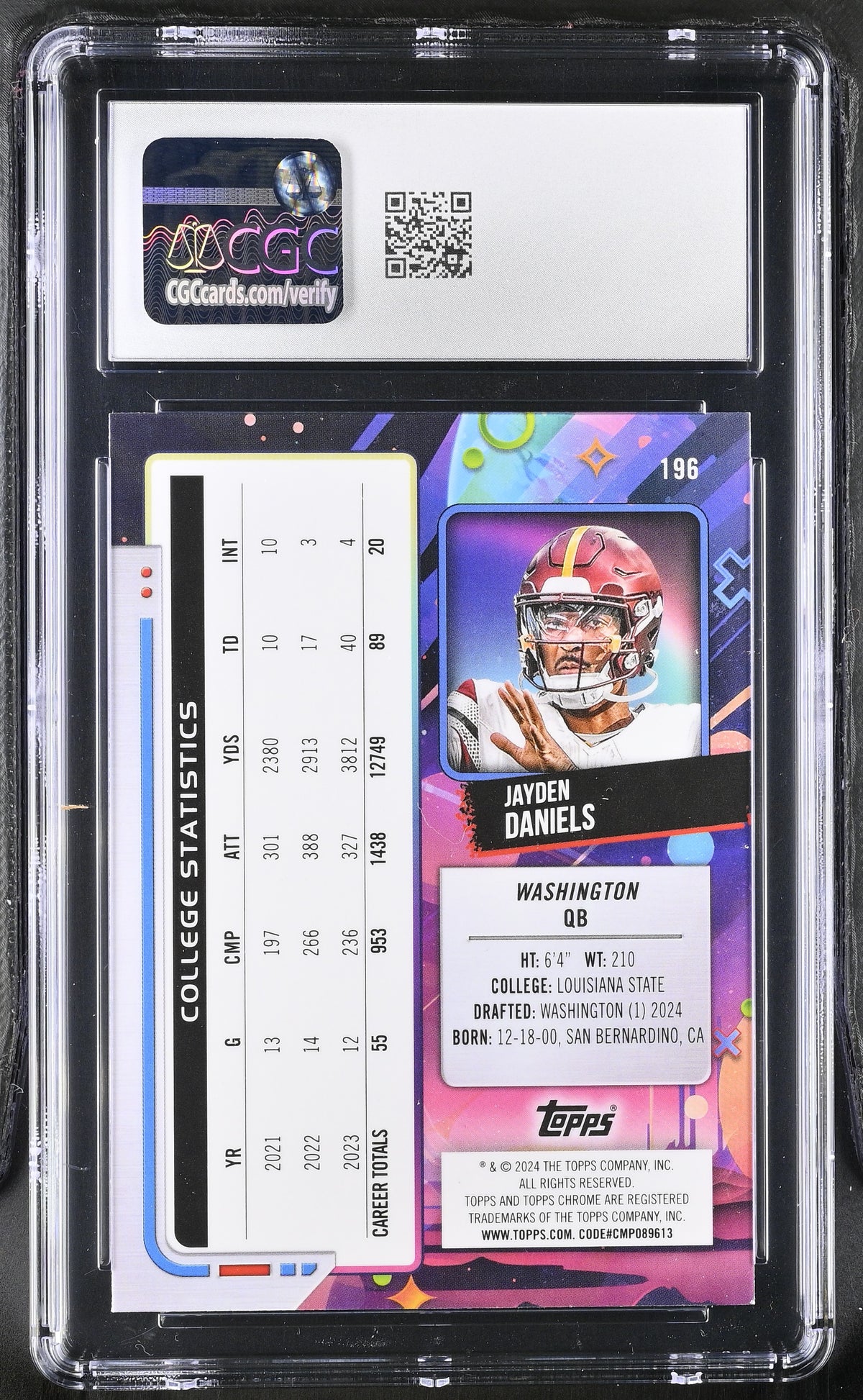 2024 Topps Cosmic Chrome Jayden Daniels Rookie #196 CGC 10 Washington Commanders