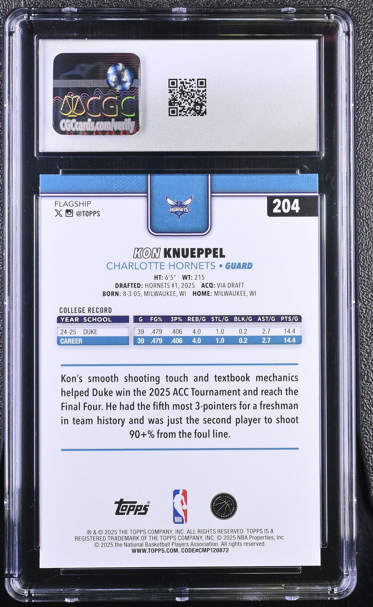 2025-26 Topps Kon Knueppel #204 CGC 10