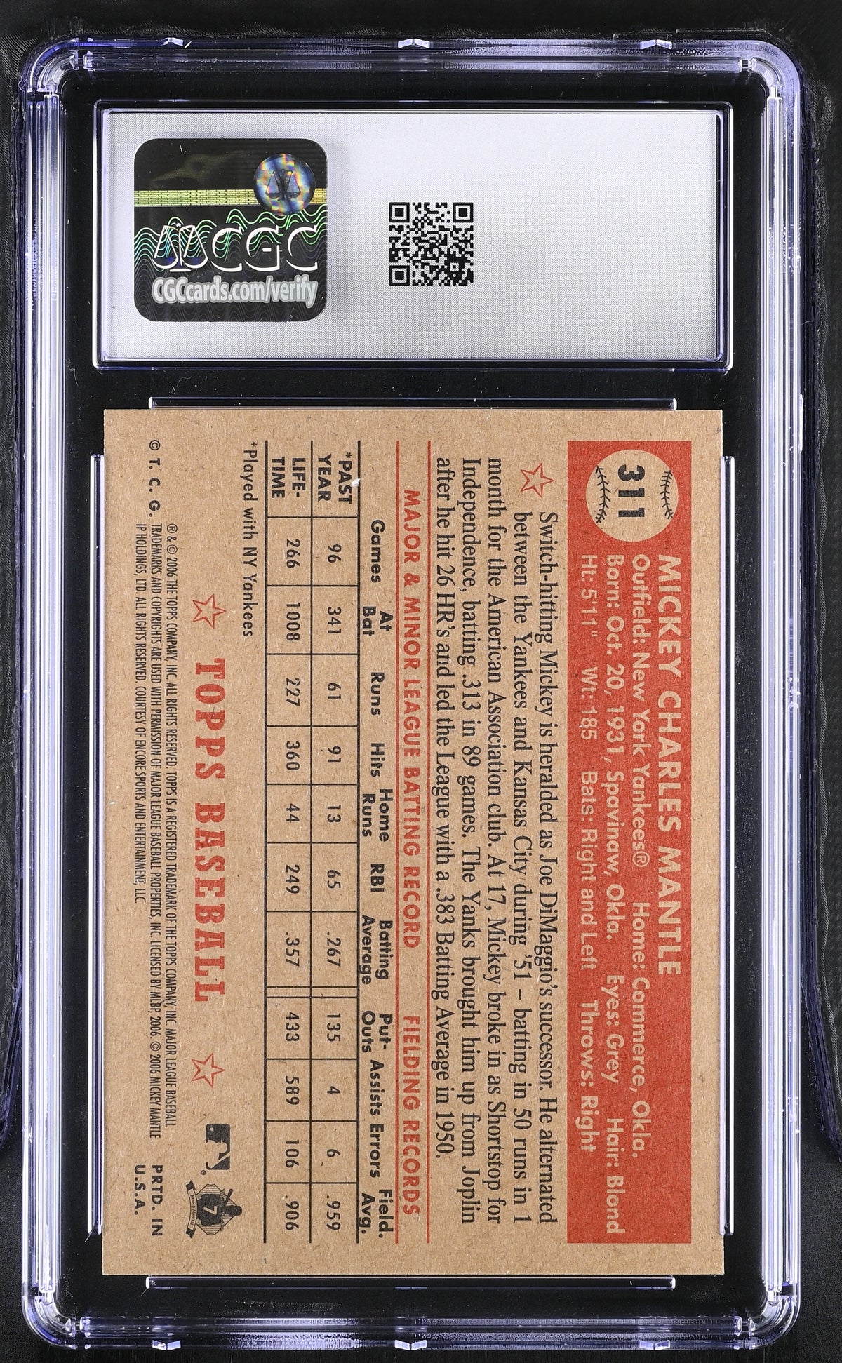 2006 Topps '52 Mickey Mantle Blue #311 CGC 9 New York Yankees