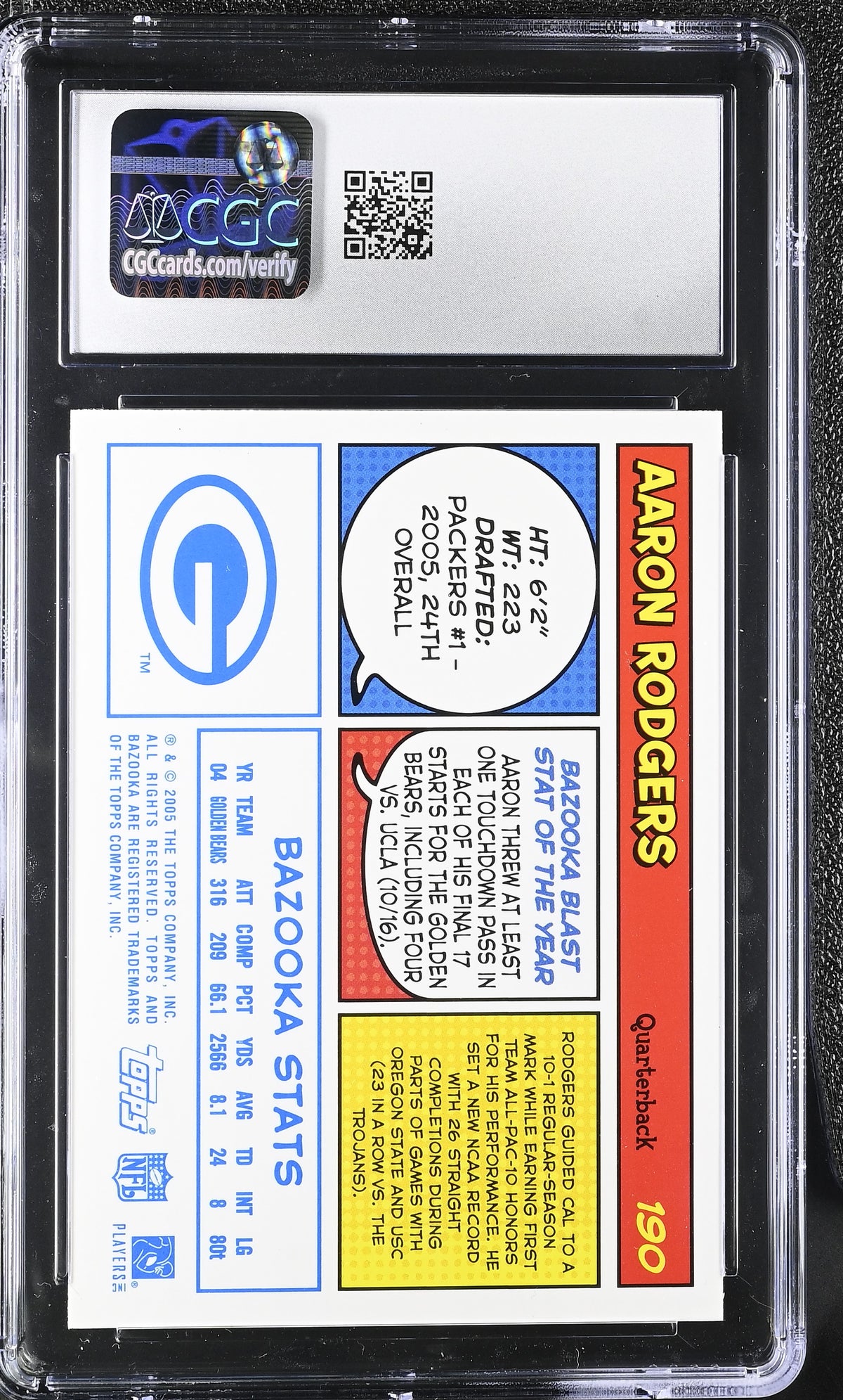2005 Topps Bazooka Aaron Rodgers Blue Rookie #190 CGC 10 Green Bay Packers
