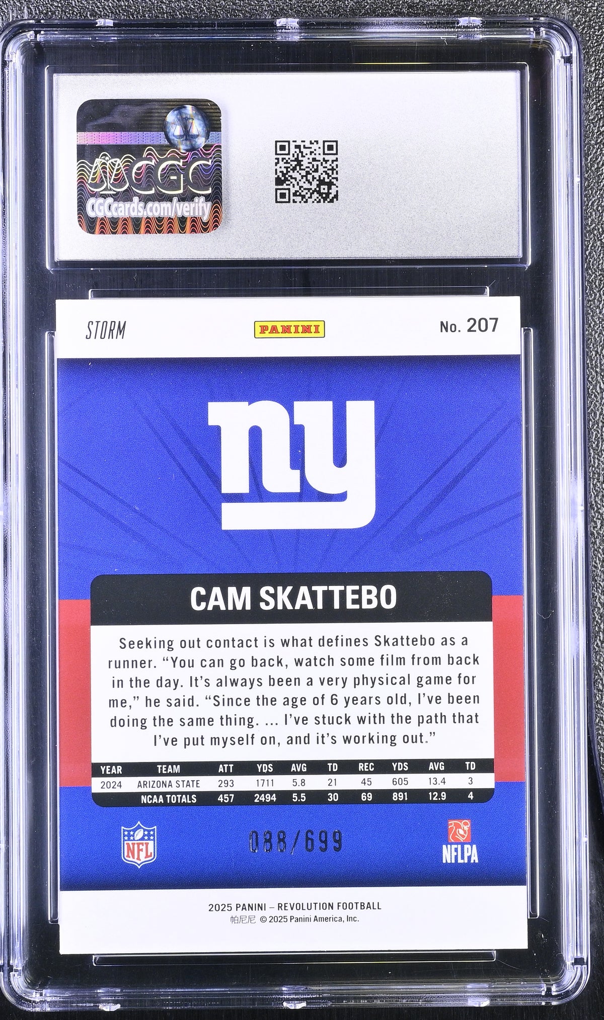 2025 Panini Revolution Cam Skattebo Green Storm /699 Rookie #207 CGC 10 Giants