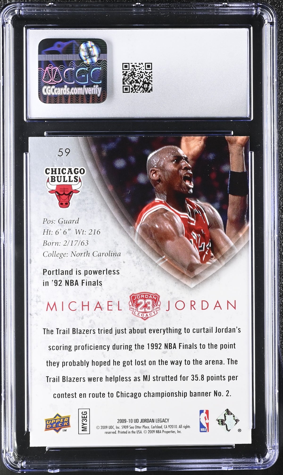 2009-10 Upper Deck Jordan Legacy Hof Michael Jordan #59 CGC 10 Chicago Bulls