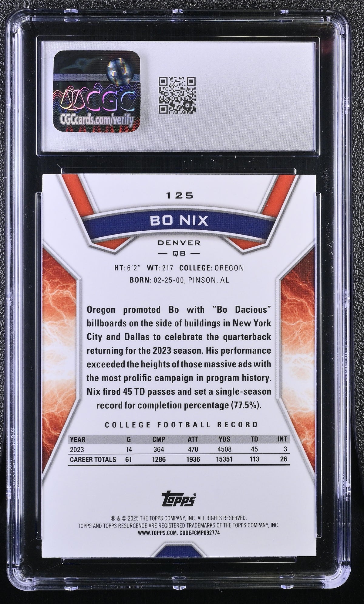 2024 Topps Resurgence Bo Nix #125 CGC 9.5 Denver Broncos