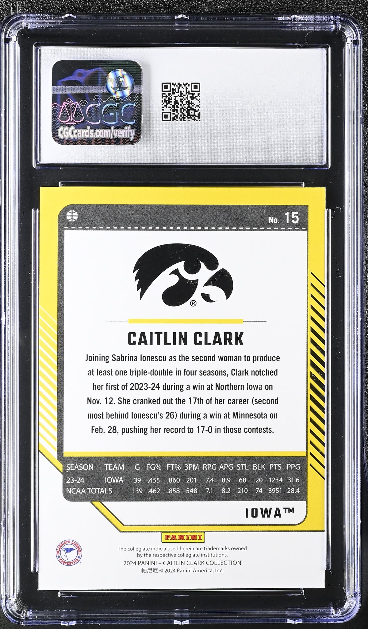 2024 Panini Caitlin Clark Collection Rookie Donruss #15 CGC 9.5 Iowa Hawkeyes