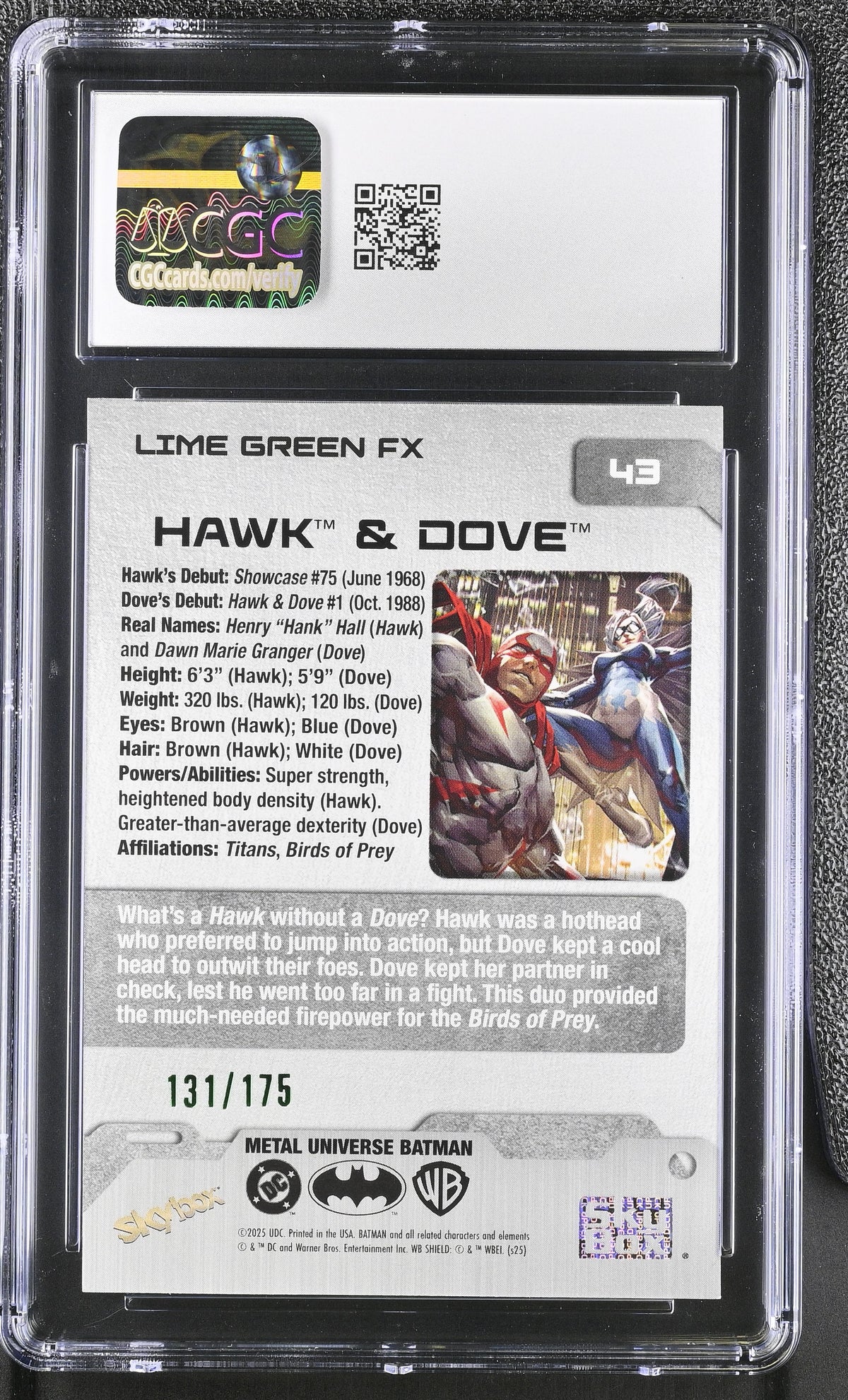 2025 Upper Deck Metal Universe Batman Hawk & Dove Lime Green FX #43 CGC 10