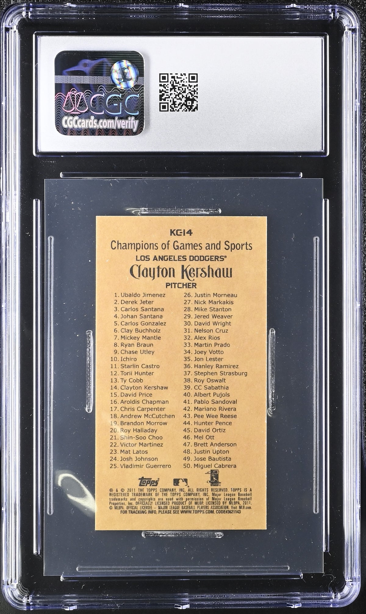 2011 Topps Kimball Champions Clayton Kershaw #KC-14 CGC 10 Los Angeles Dodgers