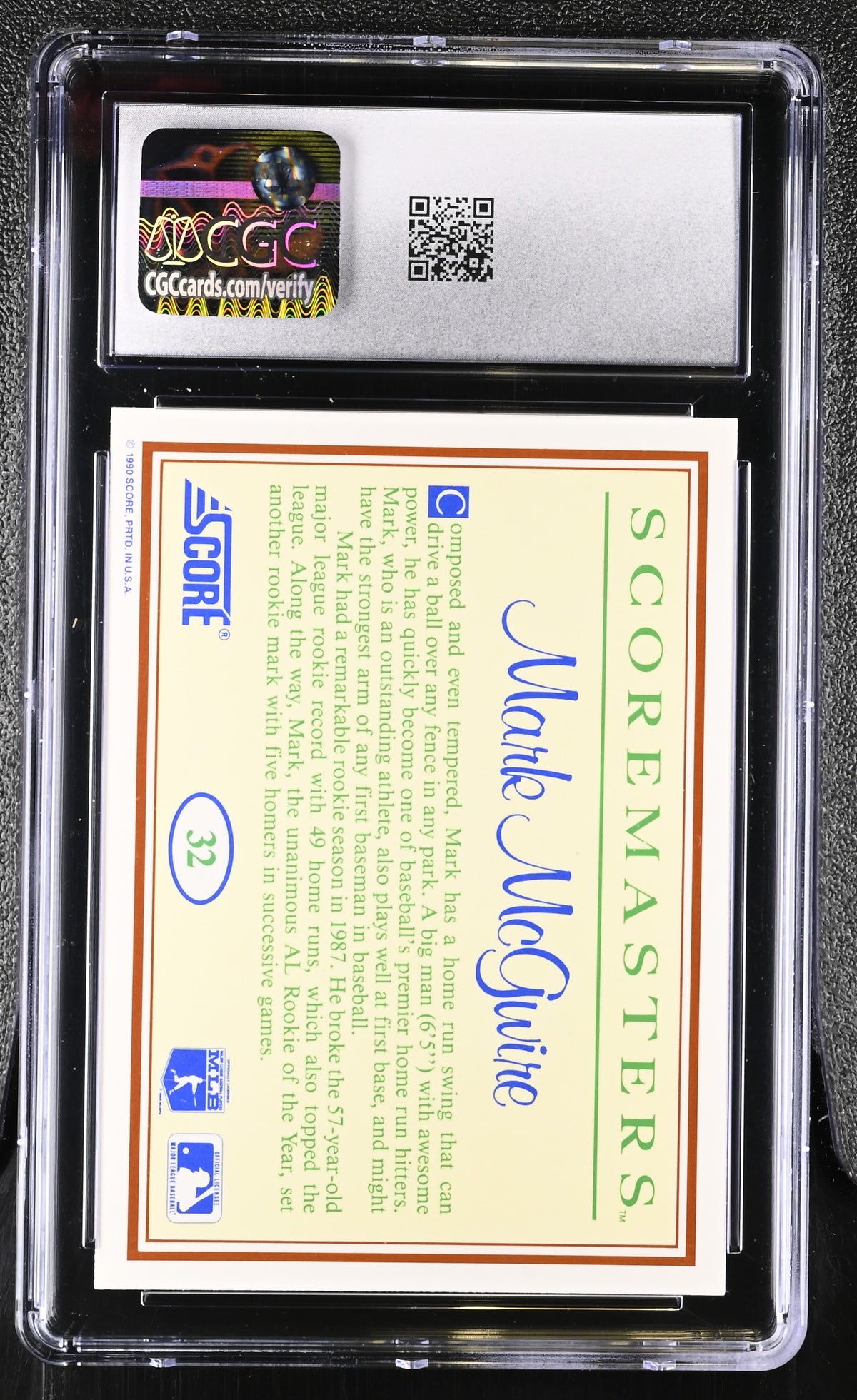 1989 Score Masters Mark McGwire #32 CGC 9.5 Oakland Athletics