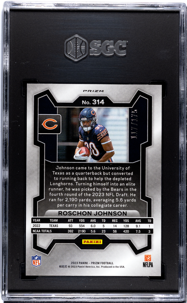 2023 Panini Prizm Roschon Johnson Hyper /175 Rookie #314 SGC 9 Chicago Bears