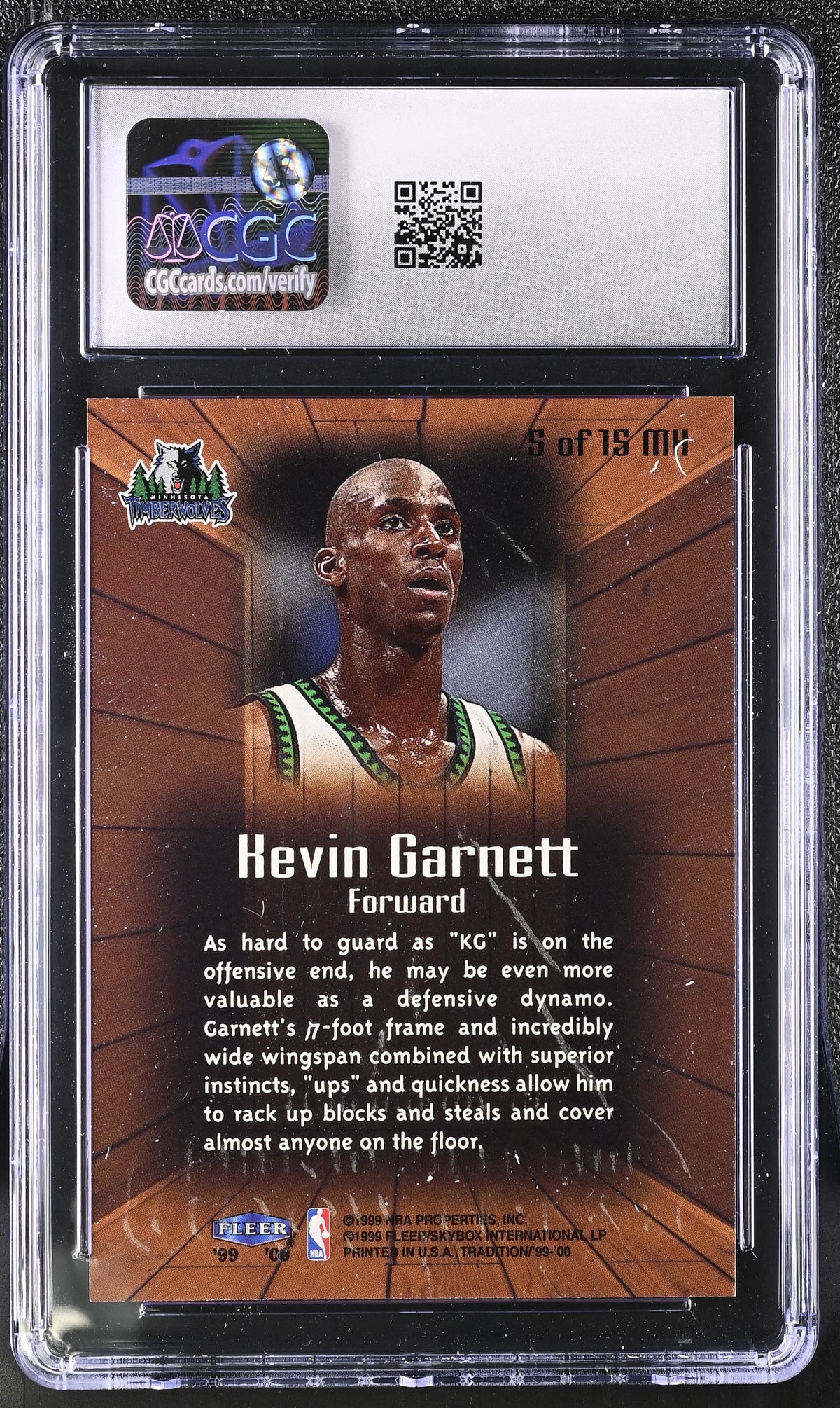 1999-00 Fleer Tradition Kevin Garnett Masters of Hardwood #5MH CGC 9.5