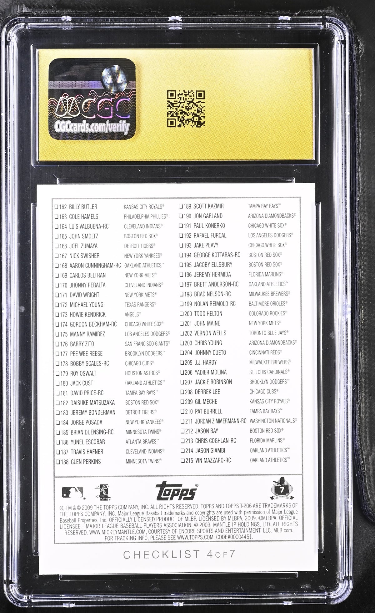 2009 Topps 206 Mickey Mantle Checklists #4 CGC 10 Pristine Yankees