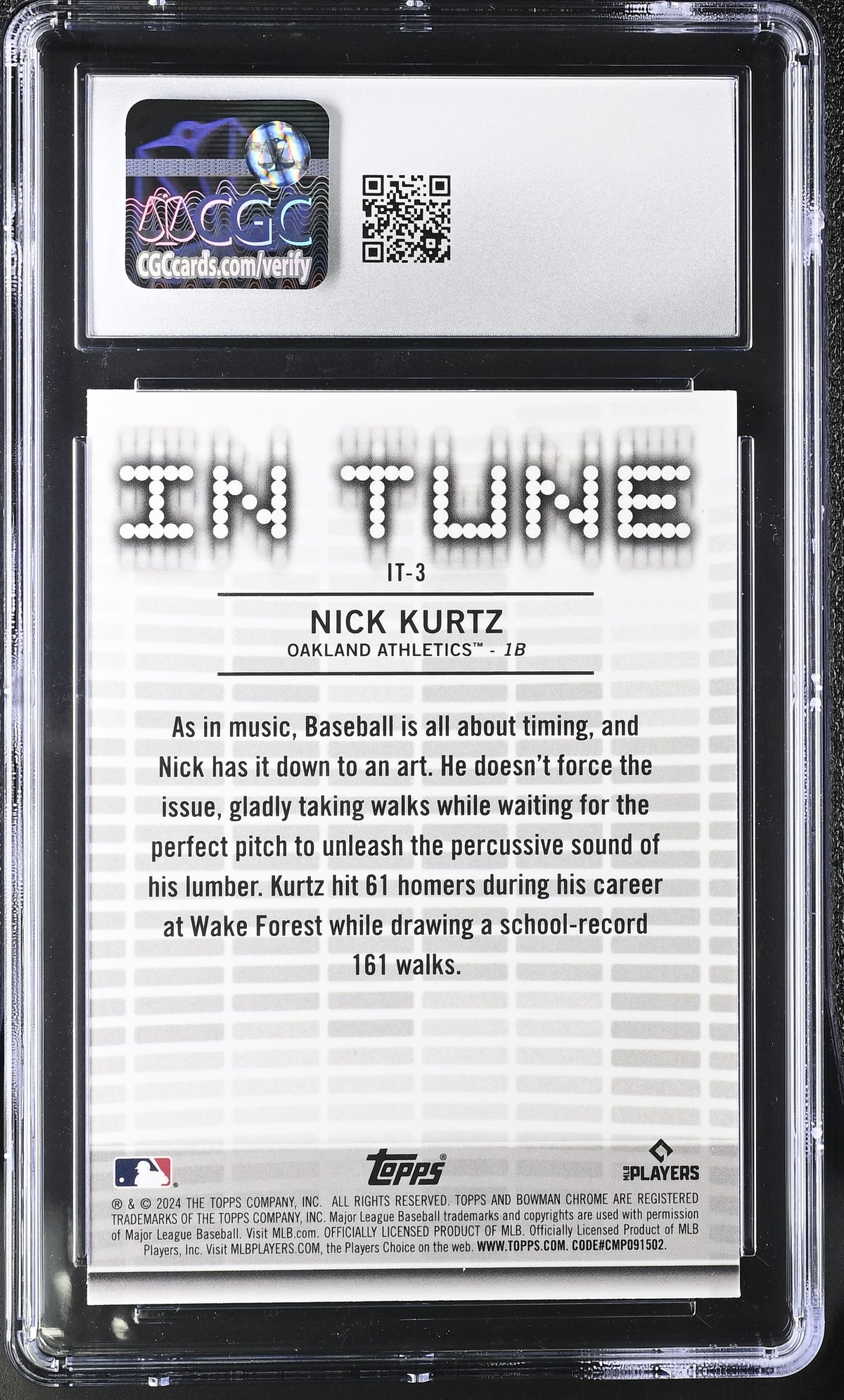 2024 Bowman Draft Nick Kurtz Rookie In Tune #IT-3 CGC 10 Oakland Athletics