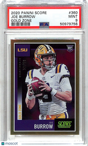 2020 Panini Score Joe Burrow Gold Zone /50 Rookie #360 PSA 9 LSU Tigers