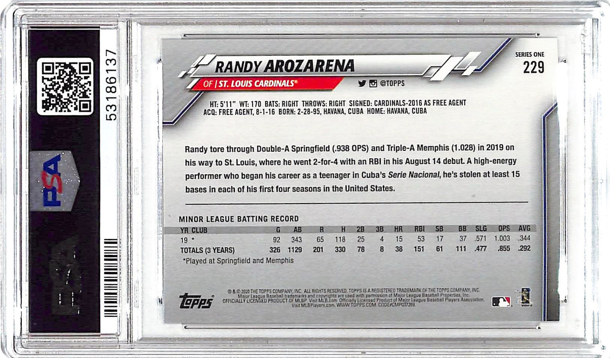2020 Topps Randy Arozarena #229 PSA 10