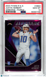 2020 Rookies & Stars Airborne Justin Herbert Purple /35 Rookie PSA 10 Chargers