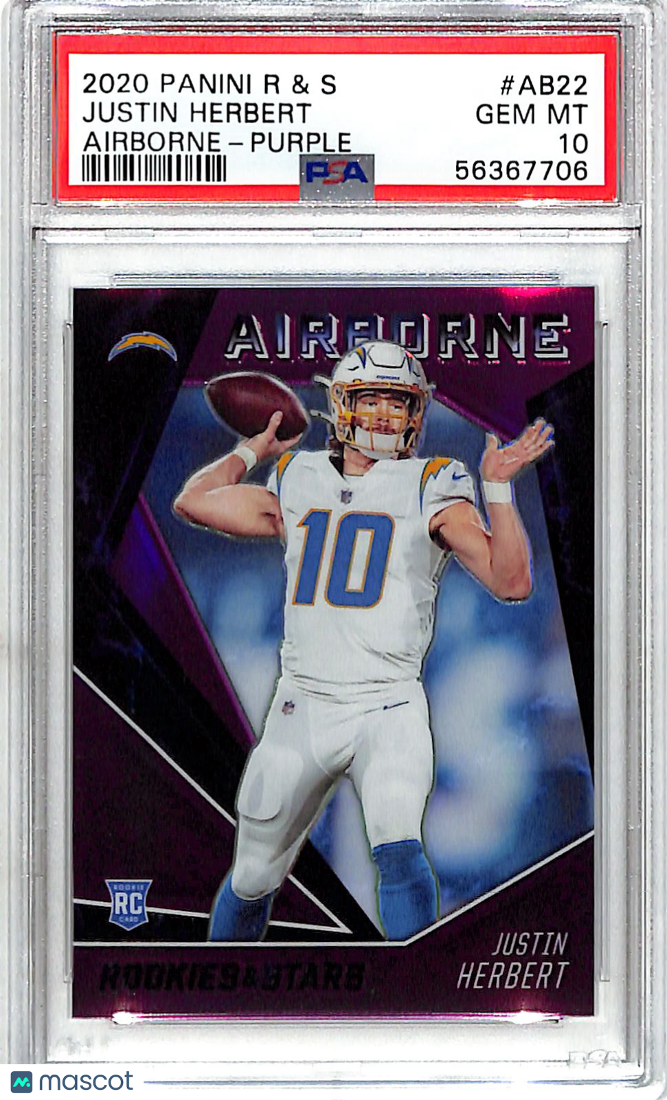2020 Rookies & Stars Airborne Justin Herbert Purple /35 Rookie PSA 10 Chargers