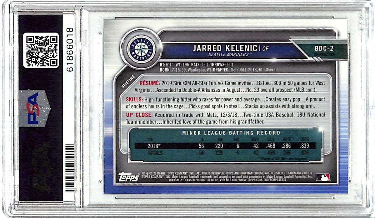 2019 Bowman Draft Jarred Kelenic #BDC2 Chrome Refractor PSA 10