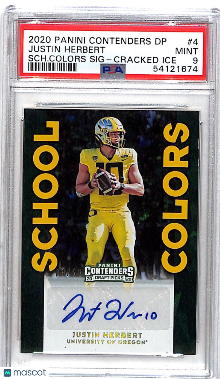 2020 Contenders Draft School Colors Justin Herbert Auto Cracked Ice /23 RC PSA 9