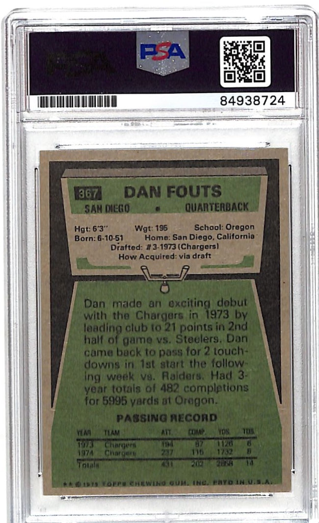1975 Topps Dan Fouts Auto Autograph #367 PSA Authentic Chargers