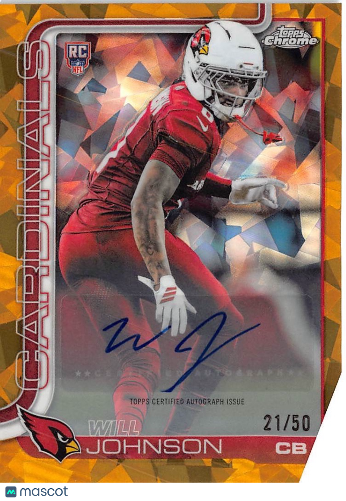 2025 Topps Chrome Will Johnson Gold Sapphire Auto /50 Rookie RC #RA-WJ Cardinals