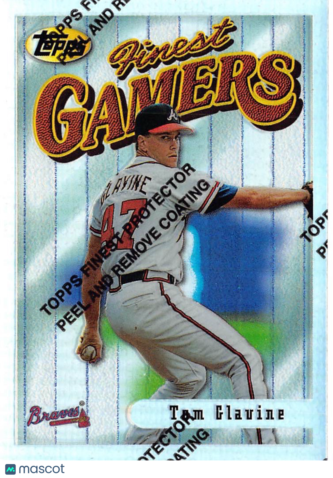 1996 Topps Finest Tom Glavine Refractor With Coating #72 Atlanta Braves