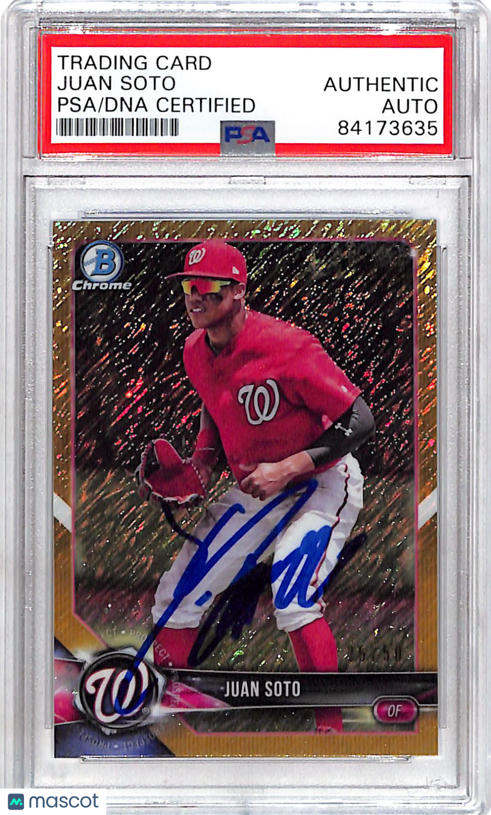 2018 Bowman Chrome Juan Soto Auto Autograph Gold Shimmer /50 PSA Authentic